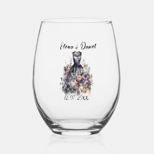 Verre À Vin Sans Pied Roses roses rose aquarelle robe mariage noire