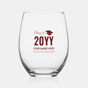 Verre À Vin Sans Pied Rouge marron   Cadeau de Graduation moderne Texte 