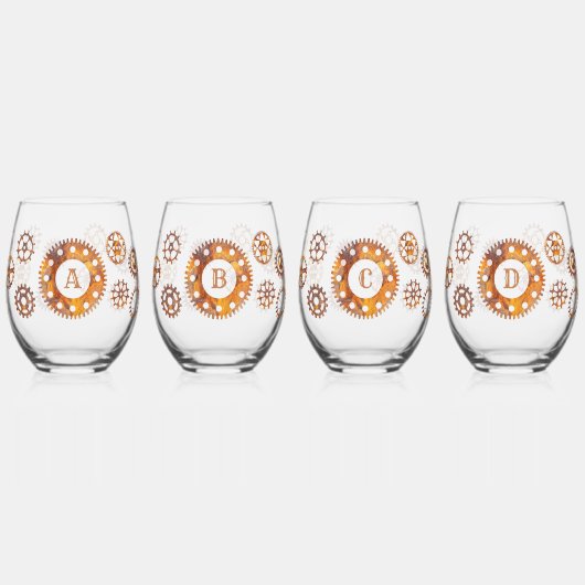 Verre À Vin Sans Pied Rousty Gears Steampunk Custom Initial (Gauche)