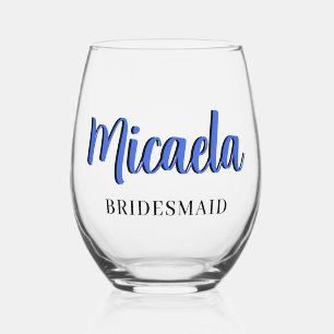 Verre À Vin Sans Pied Royal Blue 3D Nom Drôle Demoiselle d'Honneur