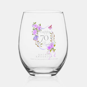 Verre À Vin Sans Pied Ruban de rose pourpre 70e anniversaire