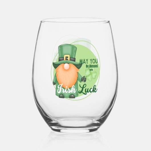 Verre À Vin Sans Pied Saint Patrick's Day Design Gnome (Verso)