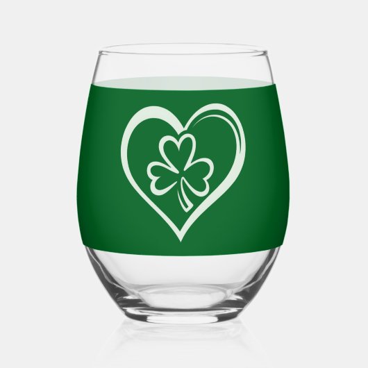 Verre À Vin Sans Pied Saint Patrick's Day Drôle Shamrock Coeur irlandais (Verso)