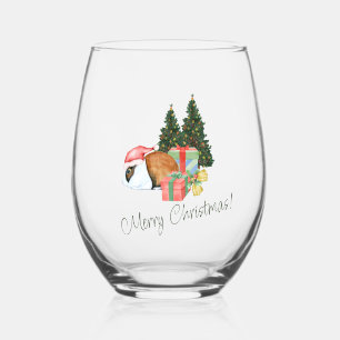 Verre À Vin Sans Pied Salutation de Noël beige et verte