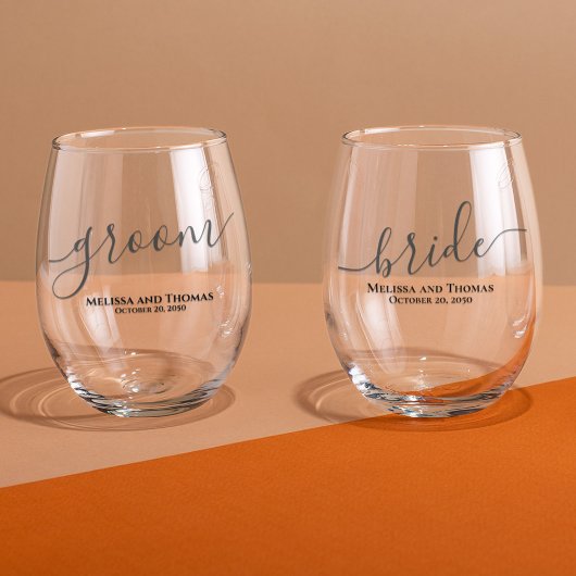 Verre À Vin Sans Pied Script de chambre de mariée mariage personnalisé