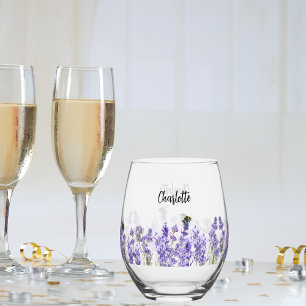Verre À Vin Sans Pied script de nom d'abeilles de lavande