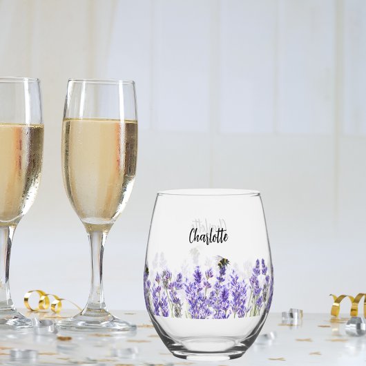 Verre À Vin Sans Pied script de nom d'abeilles de lavande