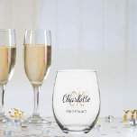 Verre À Vin Sans Pied Script de nom de la servante de Bridesmaid minimal<br><div class="desc">Arrière - plan transparent. Personnalisez et ajoutez le nom et les initiales monographiques de votre demoiselle d'honneur.</div>