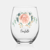 Verre À Vin Sans Pied Script de nom floral en or rose (Verso)