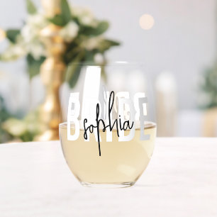 Verre À Vin Sans Pied Script de signature du monogramme de la mariée