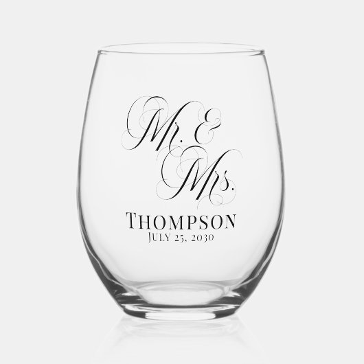 Verre À Vin Sans Pied Script élégant classe M et Mme Personnalisé (Recto)