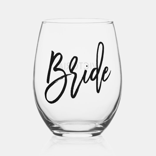 Verre À Vin Sans Pied Script élégant "Mariée" Personnalisé (Recto)