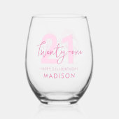 Verre À Vin Sans Pied Script élégant moderne Vingt et un 21e anniversair (Verso)