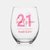 Verre À Vin Sans Pied Script élégant moderne Vingt et un 21e anniversair (Recto)