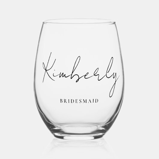 Verre À Vin Sans Pied Script élégant Monogram Bridesmaid Mariage (Recto)