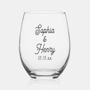 Verre À Vin Sans Pied Script mariage élégant Typographie noire
