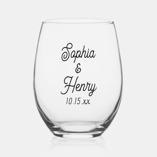 Verre À Vin Sans Pied Script mariage élégant Typographie noire (Recto)