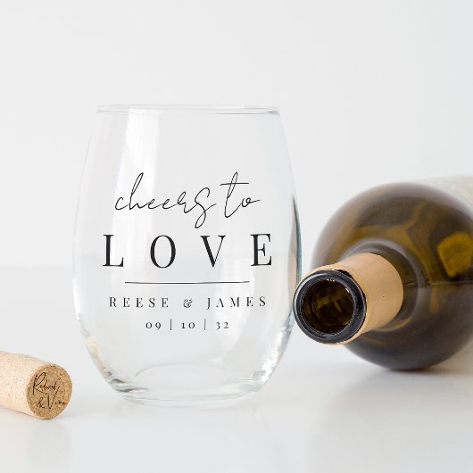 Verre À Vin Sans Pied Script minimal moderne applaudit à l'amour mariage