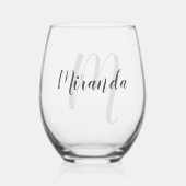 Verre À Vin Sans Pied Script moderne Monogramme personnalisé et nom (Recto)