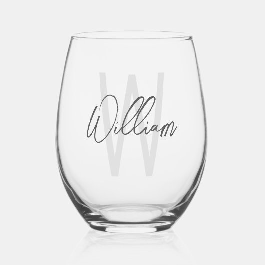 Verre À Vin Sans Pied Script moderne Monogramme personnalisé et nom (Recto)