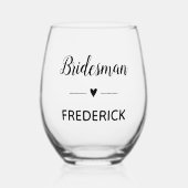Verre À Vin Sans Pied Script noir Bridesman avec Mariage de nom (Recto)