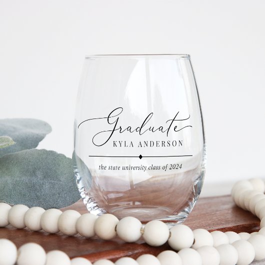 Verre À Vin Sans Pied Script Swash Classe de 2025 Graduation