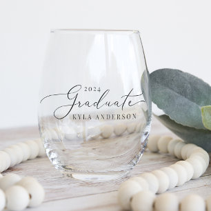 Verre À Vin Sans Pied Script Swash Classe de 2025 Graduation