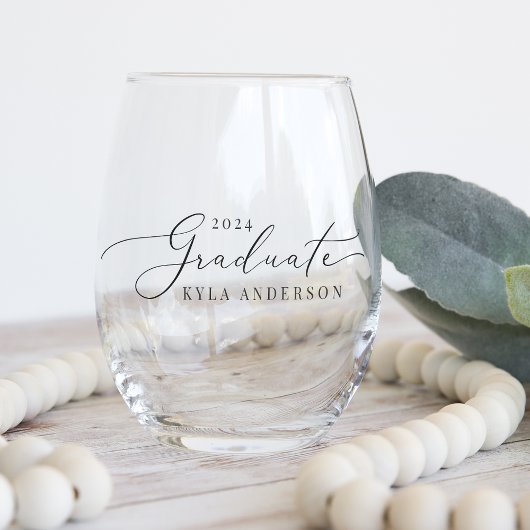 Verre À Vin Sans Pied Script Swash Classe de 2025 Graduation