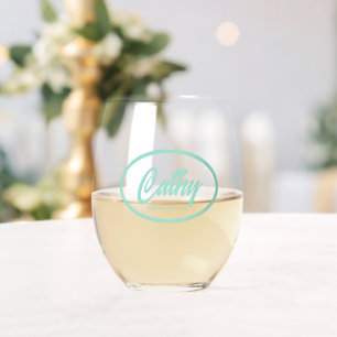 Verre À Vin Sans Pied Seafoam Stylisé Nom Mariage Bridesmaid