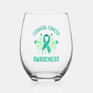 Verre À Vin Sans Pied Sensibilisation au cancer du col de l'utérus Ruban
