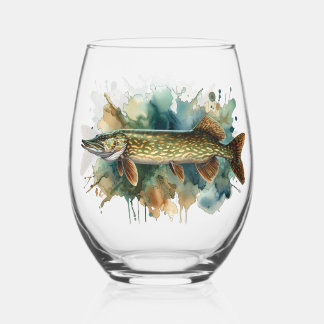 Verre À Vin Sans Pied Série aquarelle : brochet
