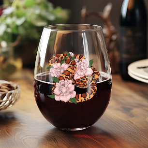 Verre À Vin Sans Pied Serpent des blés vibrant Fleurs de pivoine roses V
