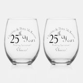 Verre À Vin Sans Pied Signature du 25e anniversaire d'argent-Mariage (Recto)