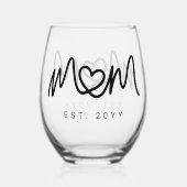 Verre À Vin Sans Pied Simple Black Script Heart Mother Mom Established (Verso)
