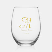 Verre À Vin Sans Pied Simple Élégant Script Mariage Monogramme Or (Recto)