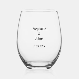 Verre À Vin Sans Pied Simple Minimal Newlyweds Personnalisé Nom Mariage 