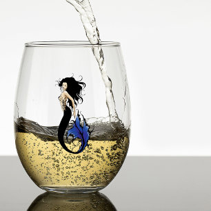 Verre À Vin Sans Pied Sirène tribale bleue