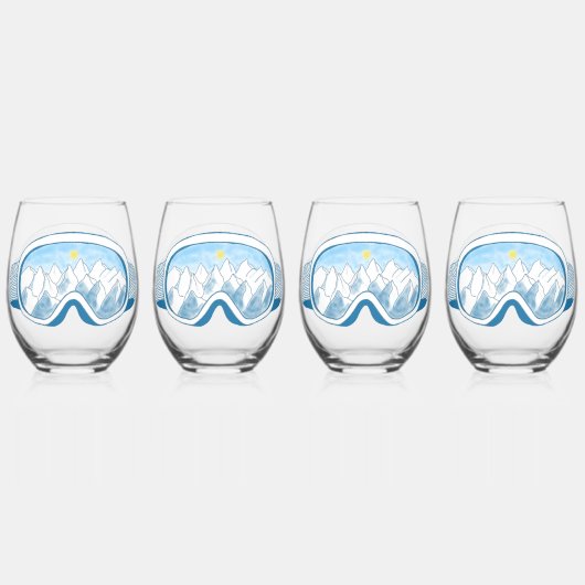 Verre À Vin Sans Pied Ski Goggles Mountain Reflection Sky Blue Set 4 (Recto)
