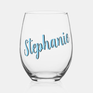 Verre À Vin Sans Pied Sky Blue 3D élégant Style manuscrit Nom