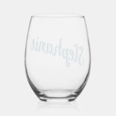 Verre À Vin Sans Pied Sky Blue 3D élégant Style manuscrit Nom (Verso)
