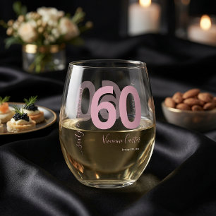 Verre À Vin Sans Pied Soixante ans et Fabuleux Écriture Rose 60e Anniver