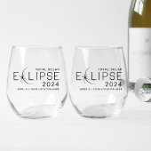 Verre À Vin Sans Pied Solar Eclipse 2024 Lieu personnalisé Commémoratif