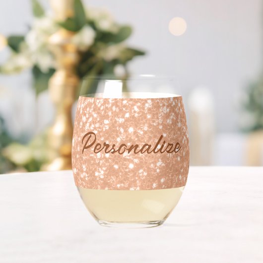 Verre À Vin Sans Pied Sparkly peach faux scintillants Texte personnalisé (Insitu (Mariage))