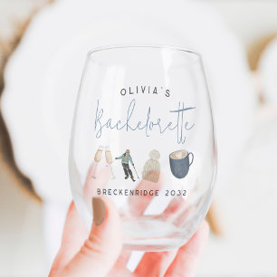 Verre À Vin Sans Pied Station de ski d'hiver Bachelorette personnalisée