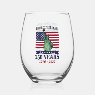 Verre À Vin Sans Pied Statue de la Liberté USA 250 ans 1776-2026