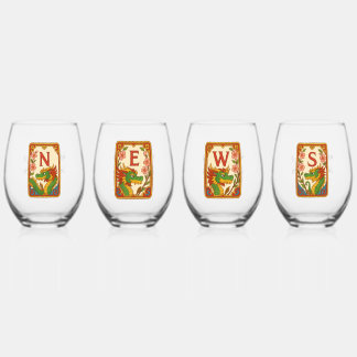 Verre À Vin Sans Pied Style Art Déco Mahjong Vents & Dragons