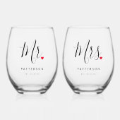 Verre À Vin Sans Pied Stylish Mr & Mrs Custom Nom et date Mariage (Recto)