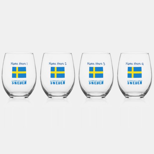 Verre À Vin Sans Pied Suède et Suède Drapeau bleu Personnalisation (Recto)