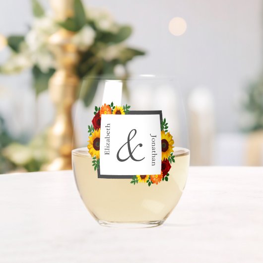 Verre À Vin Sans Pied Sunset Sunflower Rose Floral Mariage (Insitu (Mariage))