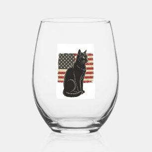 Verre À Vin Sans Pied T-Shirt Vintage Graphique Chat Drapeau Patriotique